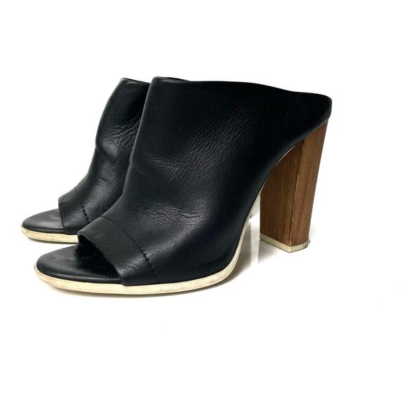 Vince Allison Black Leather Peep Toe Mules 36 | Sculptural Block Heel Slides - Picture 2 of 16